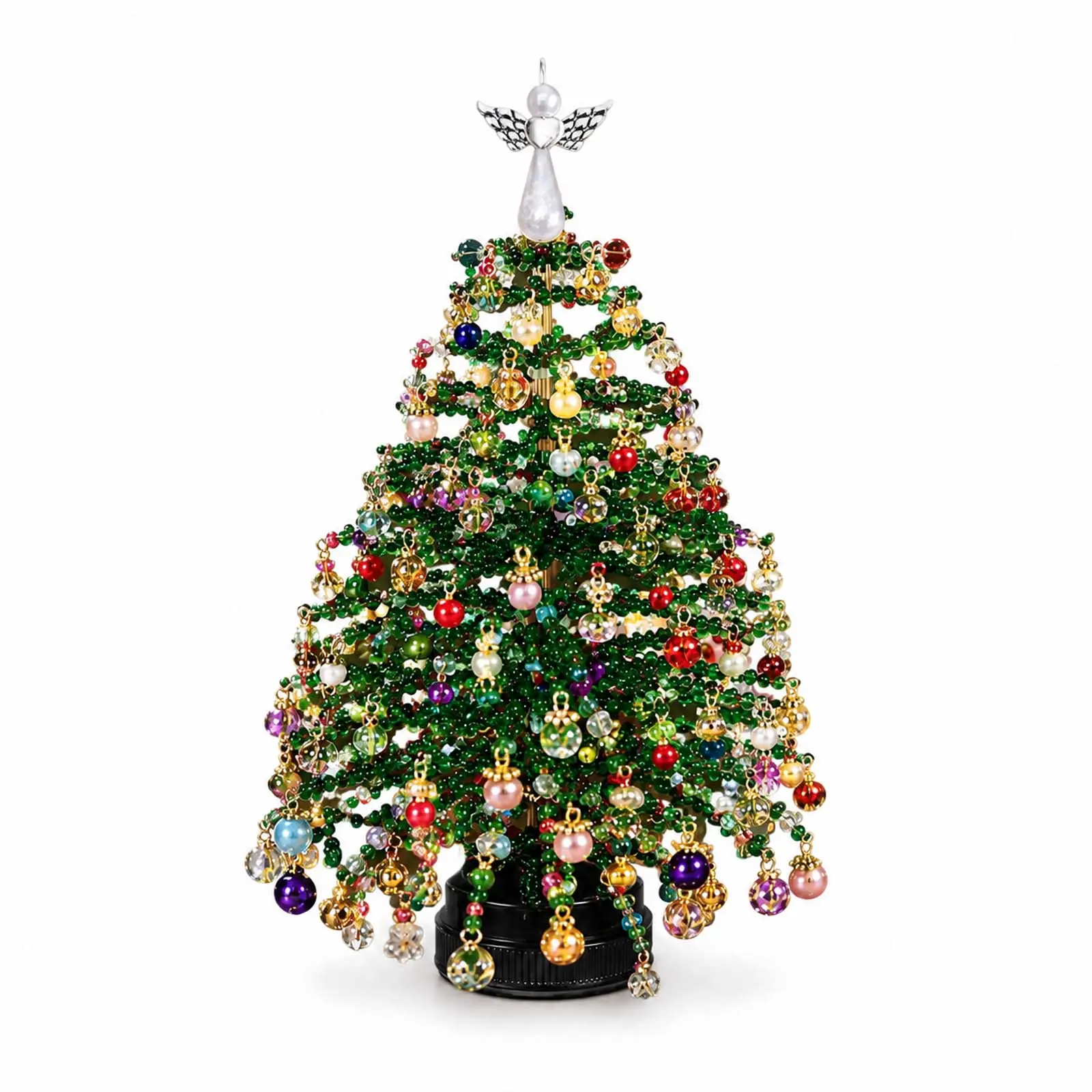 DIY Beaded Christmas Tree Kit, Handmade Sparkling Tabletop Xmas Decor with Angel Tree Topper, Complete Craft Supplies Set, Holiday DIY Gift for Adults Family Home Decoration, 5 Styles Available