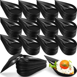 200 Pcs 4inch Tear Drop Mini Appetizer Plates Spoons Plastic Tasting Spoons, Dessert Bowls & Mini Dessert Containers Disposable Catering Supplies for Parties & Events (Black)