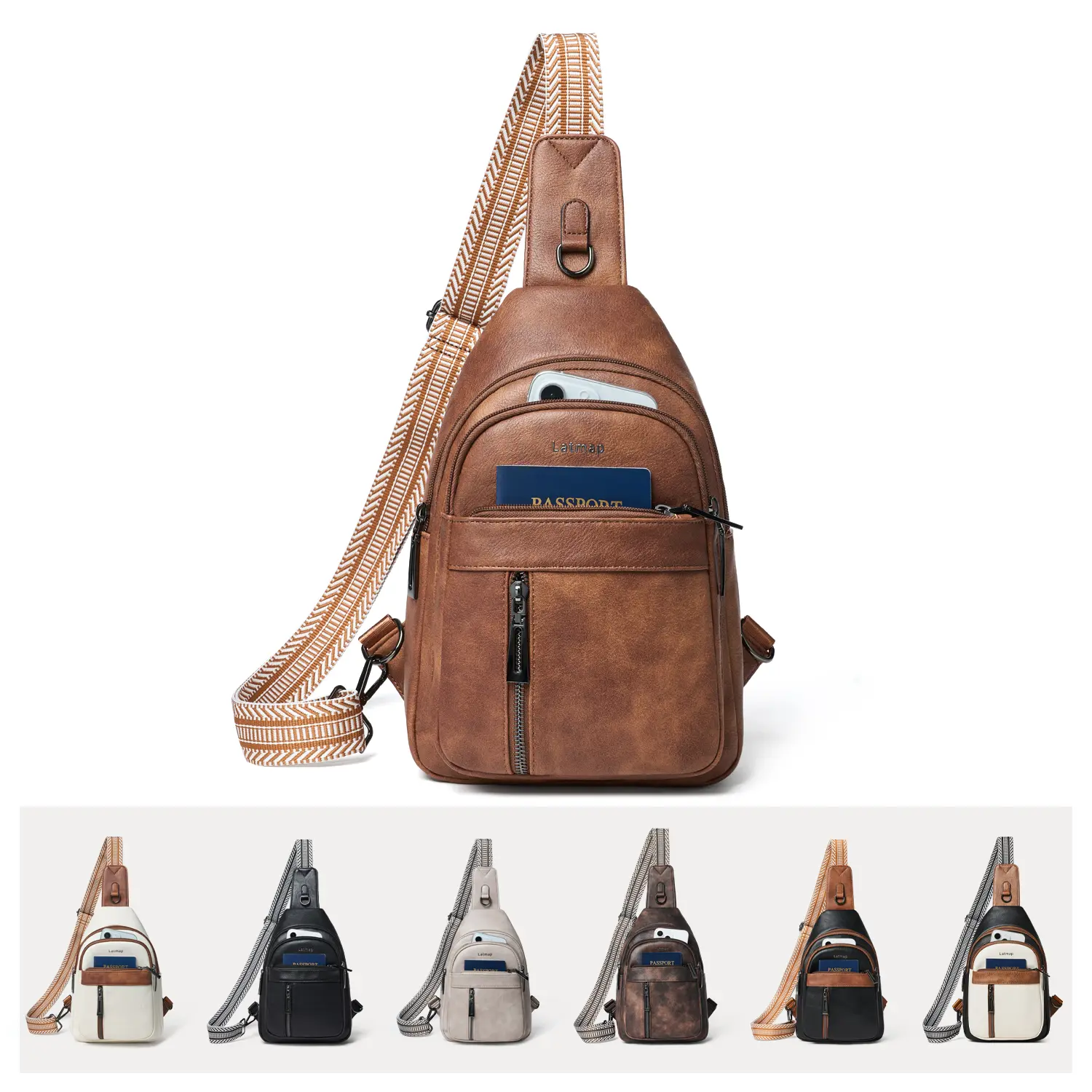 LATMAP Crossbody Bags for Women and Men 7L PU Leather Shoulder Bags Fanny Pack Sling Bag, Chest Bag with Adjustable Strap Sling Purse Gifts Multi Pockets Everyday Bag Daily Use Bags Crossbody Bag for Men TikTokShopSummerSale Summerwins
