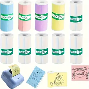 5/10 Rolls Colorful Self-Adhesive Thermal Stickers, Adhesive Stickers for Most Mini Portable Thermal Printers, Cute Face Design, 57x25mm
