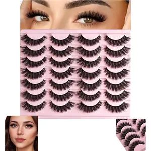 14 Pairs Cat Eye False Mink Strip Lashes, Medium Length Thick Volume Wispy Demi Wispies Lashes, Fluffy Natural Look Fake Eyelashes, Soft Lightweight Reusable Eye Lashes for Daily Makeup