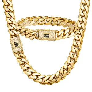 New Men's Necklace Stainless Steel Thin Encrypted Cuban Chain Miami Chain Flip Diamond Buckle Necklace