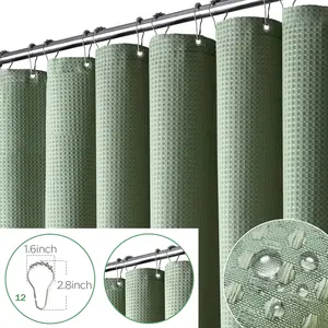 Inovaday Sage Green Shower Curtain - Waffle Textured Waterproof Thickened Luxury Shower Curtain for Bathroom, Luxury Bath Curtains Set with 12 Metal Hooks
