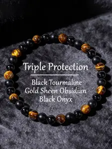 Modern Tiger Eye Obsidian Bracelet, Triple Protection with Strong Field Shield, Unisex Beaded Wristband for Everyday Style, Crystal Bracelets