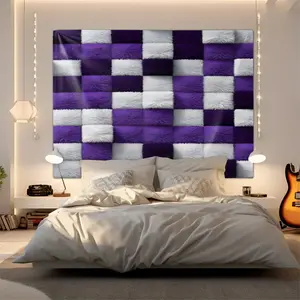 Elegant Purple and White Checkered Digital Print Tapestry Creates a Subtly Luxurious Atmosphere, Making It The Perfect Home Decor for The Living Room and Tranquil Bedroom.