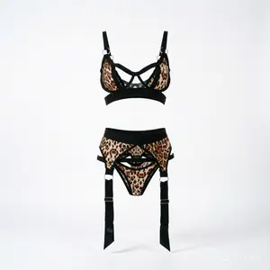 Leopard Print Pajama Set for Women 5PCS – Soft Lightweight Sleepwear, Adjustable Strap Cami Lingerie Outfit, Cute Nightwear Lounge Set, Gift for Her Underwear