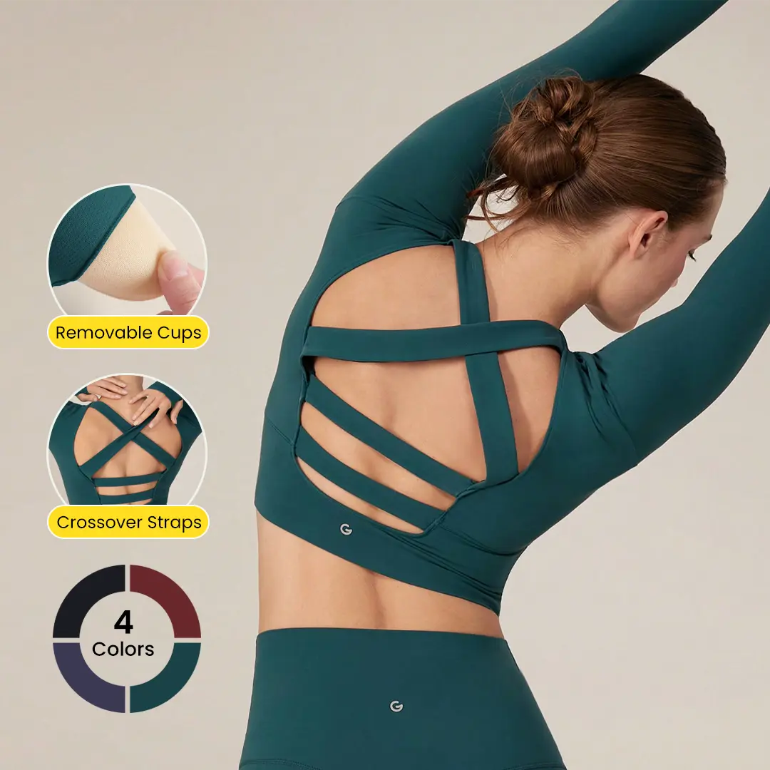 GLOWMODE FeatherFit Criss Cross Backless Cropped Sports Long Sleeve Tee Low Impact Yoga Daily GLOWMODE FeatherFit Criss Cross Backless Cropped Sports Long Sleeve Tee Low Impact Yoga Daily