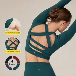 GLOWMODE FeatherFit Criss Cross Backless Cropped Sports Long Sleeve Tee Low Impact Yoga Daily