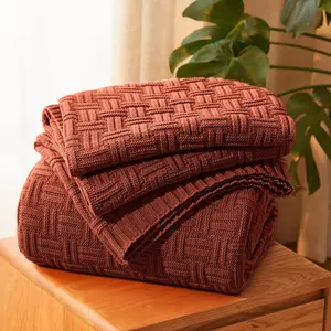 50x60 Throw Blanket, Soft Cozy  Throw Blanket,  Knitted Blanket for Couch Sofa Bed, Burnt Orange(1.7lb)