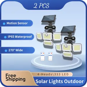 Solar Lights Outdoor Motion Sensor, Remote-Controlled Solar Street Light, 333 LED Security Flood Lights, IP65 Waterproof for Garden Decor Patio Yard