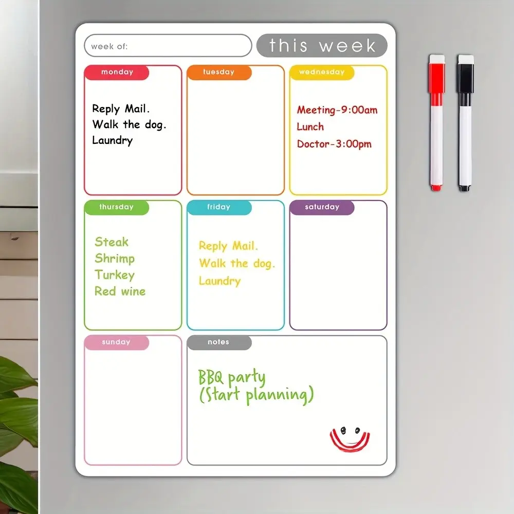A4 Size Magnetic Weekly Planner Board, Dry Erase Board Calendar, Erasable Refrigerator Calendar Whiteboard, Weekly Fridge Calendar, Productivity Planner, Weeks Planner, Ideal for Daily Task Planning, Meal Scheduling, Office Meetings