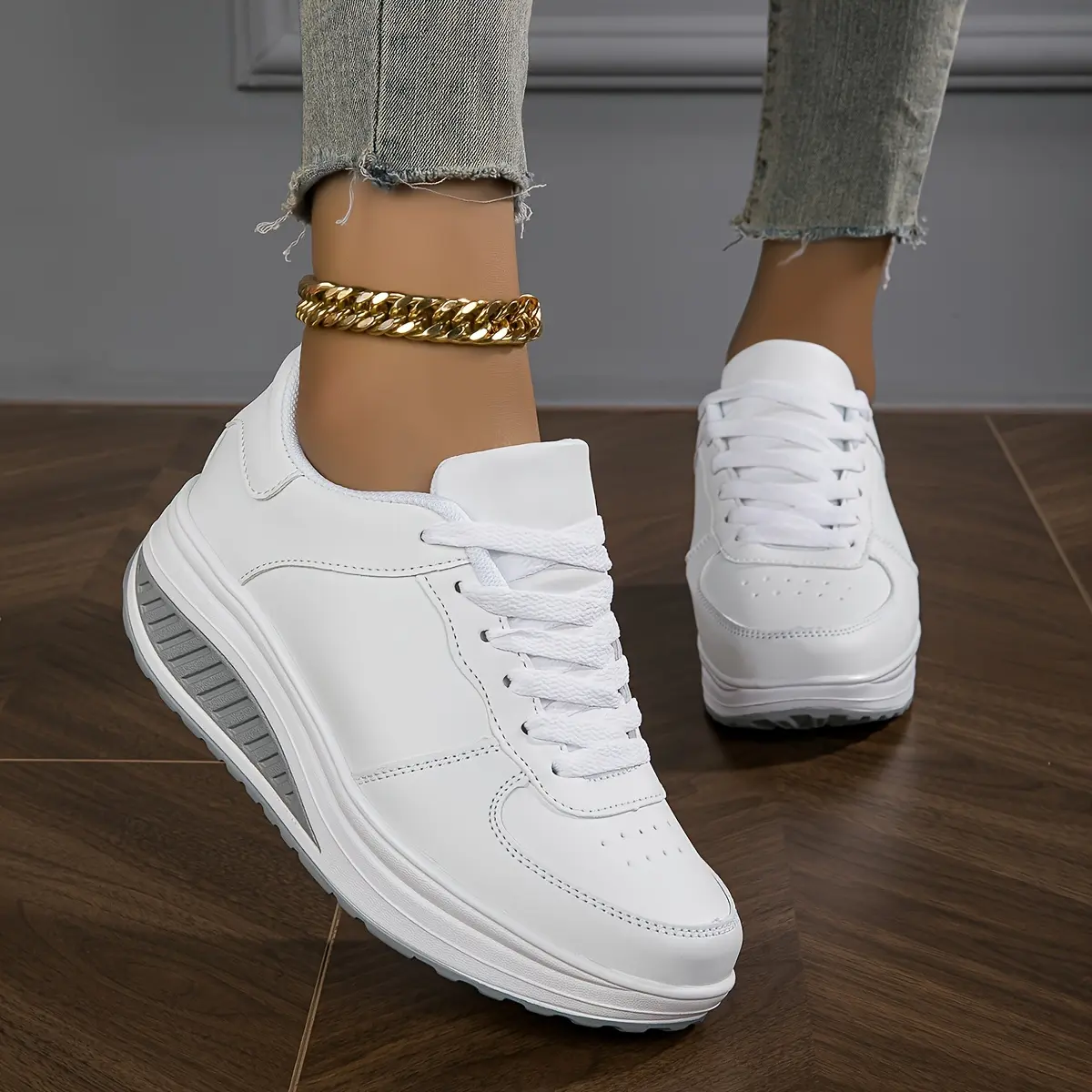 Women's Casual Fashion Platform Sneakers, All-Match Round Toe Wedge Rocker Shoes, Comfortable Outdoor Walking Shoes