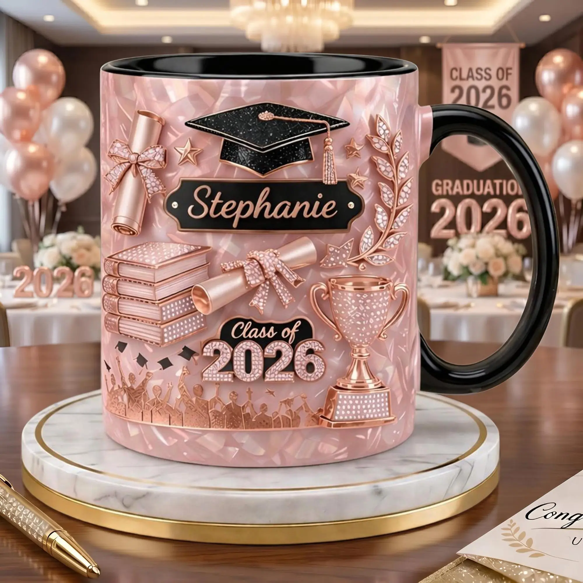 Custom Name Graduation Mug, 2D Printed 3D Effect Coffee Mug for Class of 2026, Personalized Senior 2026 Graduation Cup for Daughter or College Graduate, Cute Keepsake Mug for Her, Perfect Graduation Day Gift from Family