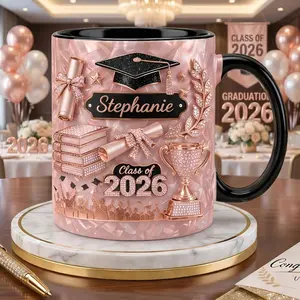 Custom Name Graduation Mug, 2D Printed 3D Effect Coffee Mug for Class of 2026, Personalized Senior 2026 Graduation Cup for Daughter or College Graduate, Cute Keepsake Mug for Her, Perfect Graduation Day Gift from Family