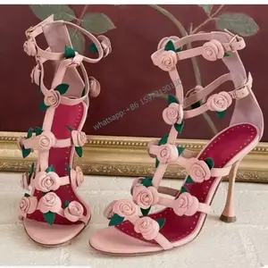 Pink and Green Floral Sandals with Braided Design, Colorful Details, and Heel Clips