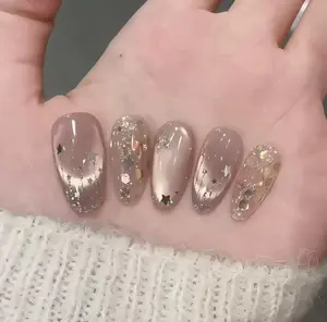 Custom press on nails, freehand sketching , star cat's eye nails, Oval shape, summer collection, temperament nails