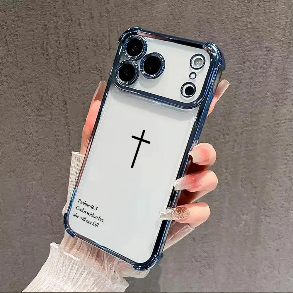 RuicaiCC Christ's Cross Bible Quotes Pattern TPU Phone Case for iPhone 17 Air 16Pro Max 15 14Plus 13 12 11 Aesthetic Shockproof Anti-Drop Durable Protective Casing