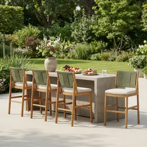 4-Piece Arly Green Outdoor Bar Stool Set Solid Acacia Wood Woven Wicker Counter Height Patio Barstools with Backrest for Garden Deck Poolside Balcony Kitchen Island Pub Dining 30 Inch Seat Height, Home Furniture and Household Product Search