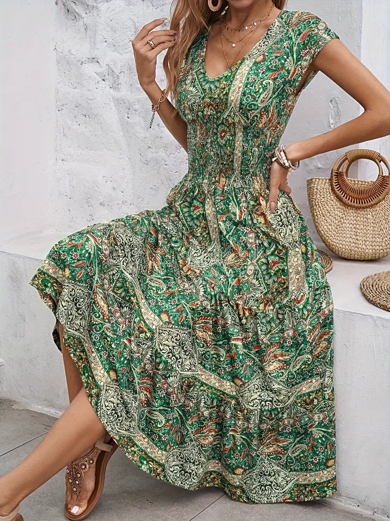 chinese dress ladies ZOCANIA Women's Boho Ethnic Floral Print Dress Crew Neck Elbow Sleeve Below  The Knee Length Empire Waist Sundress Summer Casual Loose Fit Mexico Flowy  Dresse with Pockets Cotton Shift Dress at Amazon