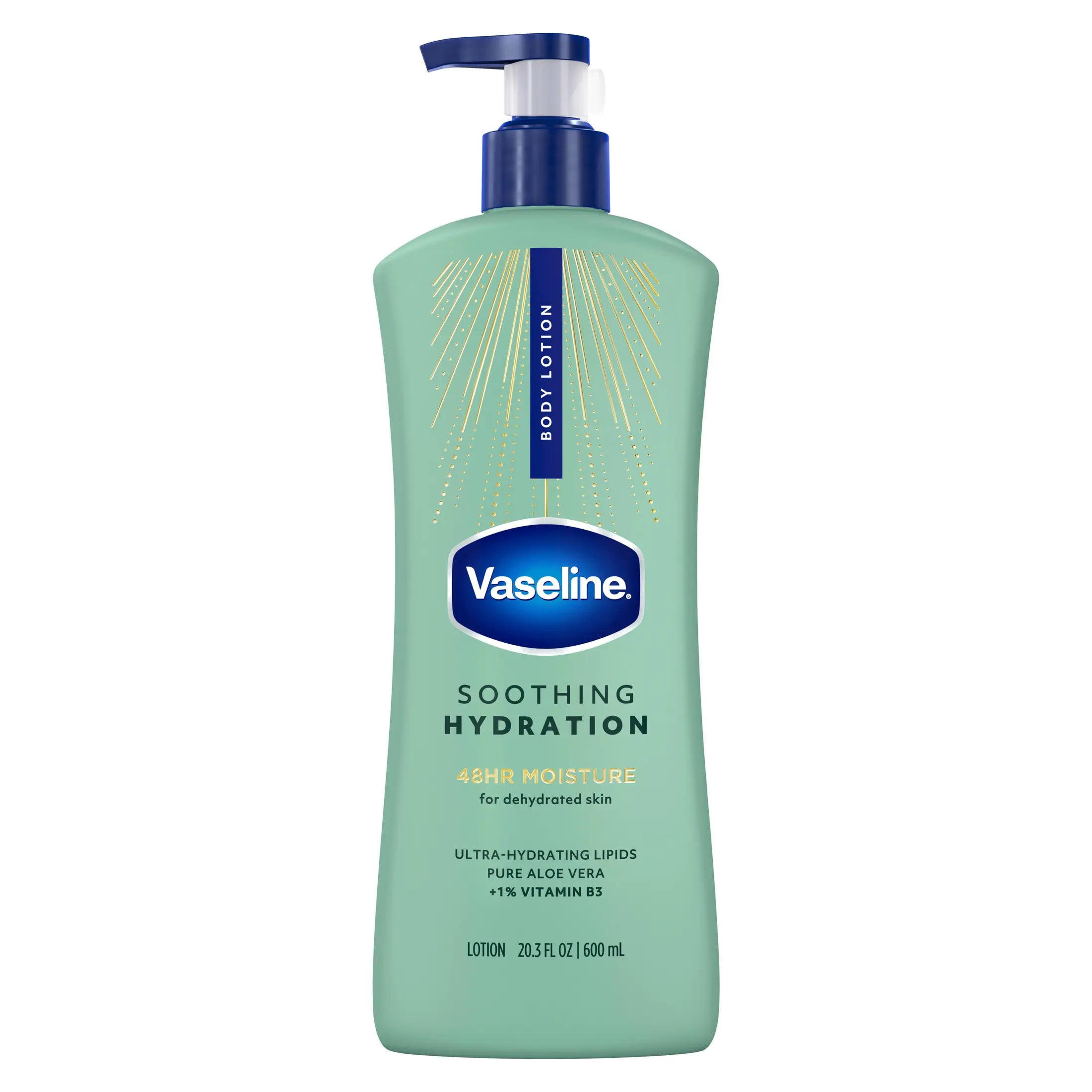 Vaseline Soothing Hydration Body Lotion for Dry Skin Soothing Hydration with Ultra-Hydrating Lipids + 1% Aloe Vera Extract to Refresh Dehydrated Skin 20.3 fl oz
