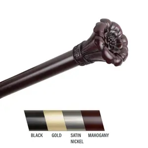 Central Design 100-02-286 Flora 1 in. Curtain Rod, 28-48 in. - Mahogany, Adjustable Curtain Rods, Double Rods