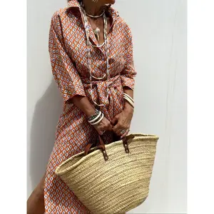 Women's half sleeved striped shirt skirt, elegant front MIDI skirt, spring and autumn casual loose office clothesRAIMENTRY