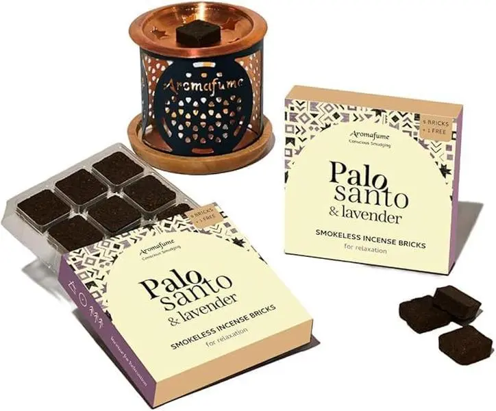 Palo Santo & Lavender Smokeless Incense Bricks & Flower of Life Burner | 2x9 Bricks | Aromatherapy | Essential Oils Based | Natural Air fresheners for Home | Spiritual Smudging Meditation Accessories
