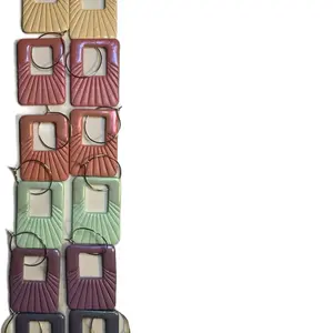 Polymer Clay Earrings Lightweight Handmade Hypoallergenic Rectangle Dangle With Shimmer on Top Half in Assorted Colors