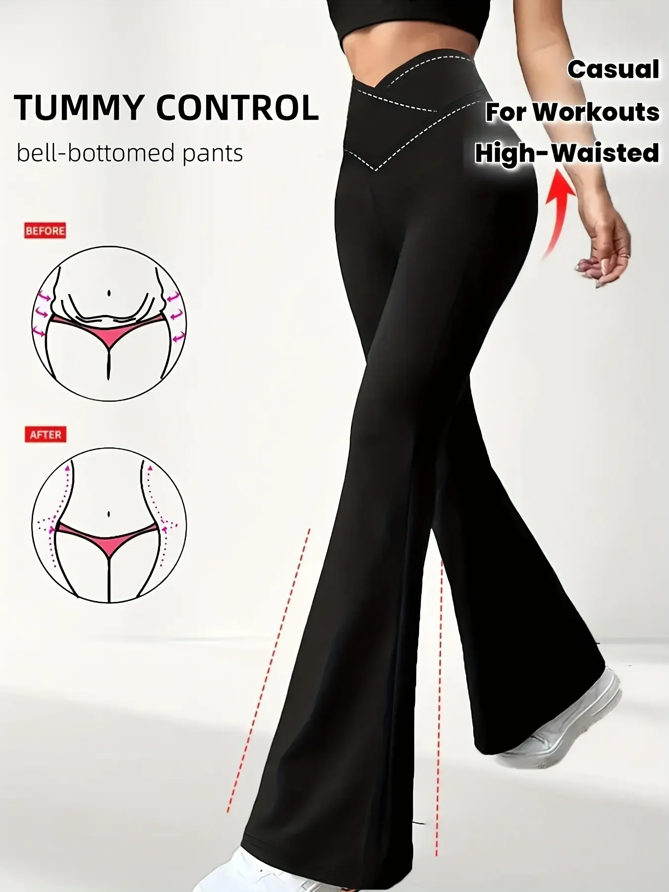 Women's High-Waisted Tummy Control Bell-Bottom Capri Pants - Tummy Trimmer Belt-Like Waistband, Wide-Leg Flared Bottoms for Postpartum, & Casual Attire, All-Season Pants (Machine Washable)