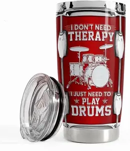 20oz Stainless Steel Insulated Drummer Tumbler with Airtight Removable Lid - Portable Custom-Printed Insulation Casual Water Bottle, Ideal Birthday Gift for Drummers, Casual Water Bottles
