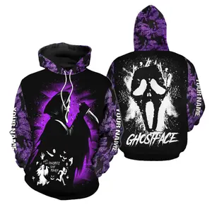 Personalized Horror Mask Inspired 3D Hoodie – Custom Name Slasher Style All Over Print Pullover, Halloween Streetwear
