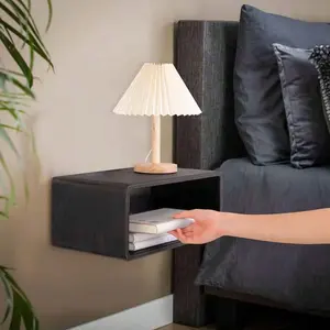 Wood Floating Nightstand Side Table 18"X 10"X 7.5" Rustic Black, Modern Wooden Floating Nightstand For Bedroom Bedside Table For Bedroom Living Room Office Home Decor, 8315392