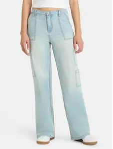 No Boundaries Wide Leg Cargo Pants, 31'' Inseam, Women's and Women's Plus Sizes XXS, Pant Leg Length:Full, Color:Medium Light Enzyme