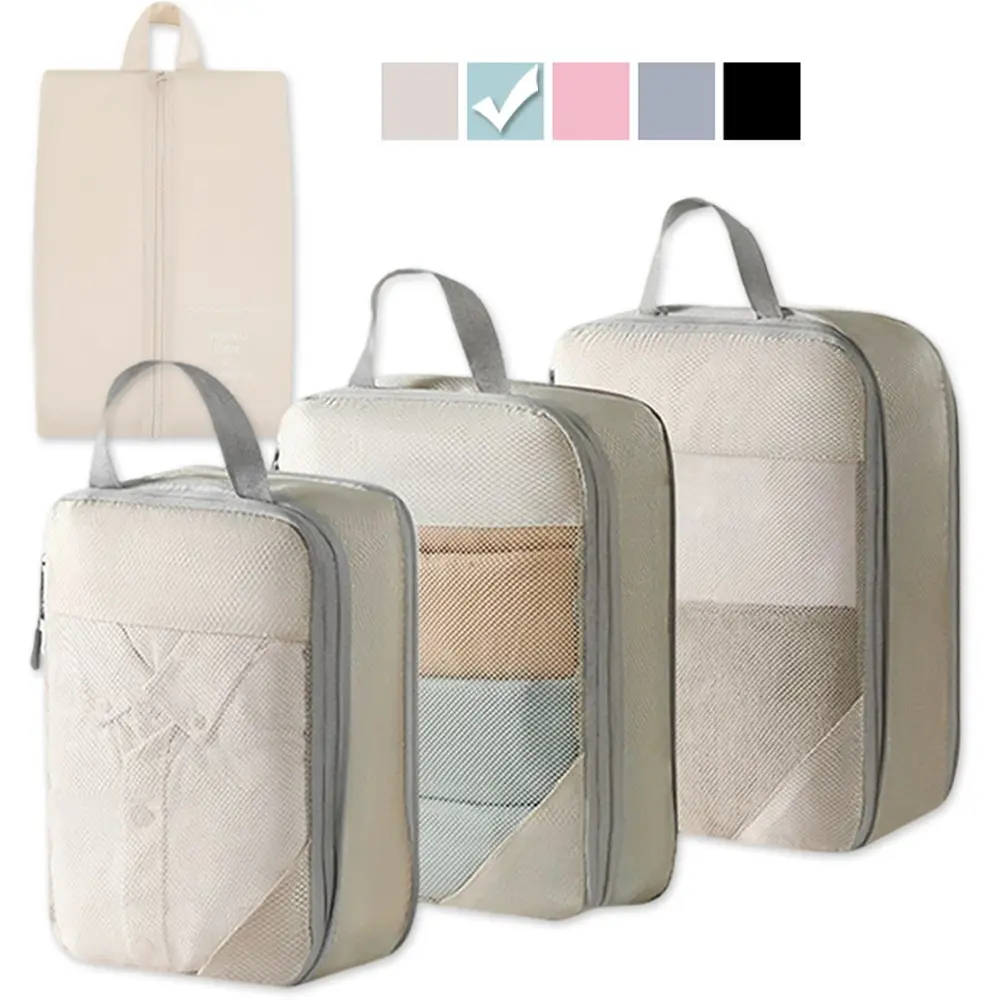 4pcs/8pcs Compression Packing Cubes, Suitcase Expandable Organizer Bags, Carry-On Luggage Accessories, Shoe & Toiletry Bag, Travel Essentials, Travel Organizer Set, Travel Necessities