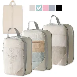 4pcs/8pcs Compression Packing Cubes, Suitcase Expandable Organizer Bags, Carry-On Luggage Accessories, Shoe & Toiletry Bag, Travel Organization Pouch, Travel Essentials