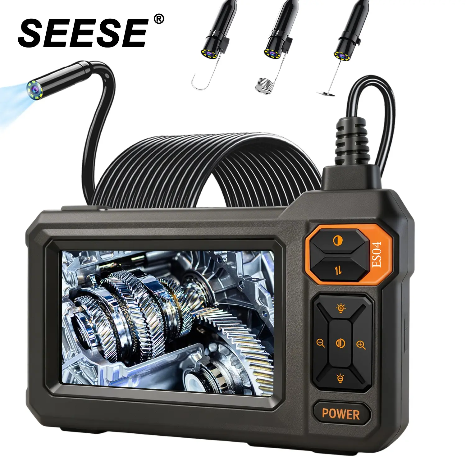 SEESE 16.5FT Borescope Camera with Light, 4.3" HD Screen, Waterproof Endoscope with 8 LED Lights, Semi-Rigid Cable for Sewer, Drain, Pipe Inspection toolupgrade