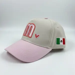 Mexico National Baseball Hat Adjustable with Pink Heart & Flag Design for Fans Durable Fabric Custom Fit