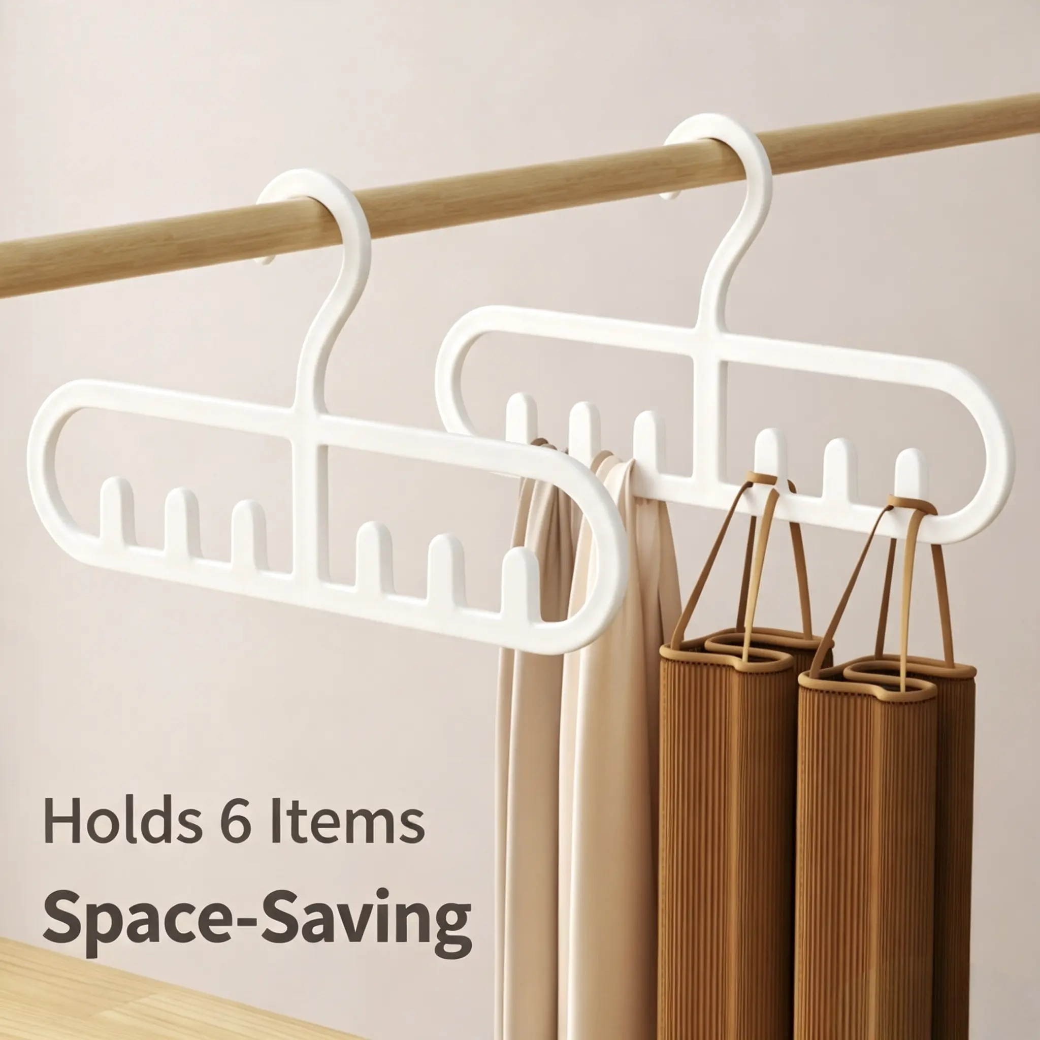 6 Hooks Multi-purpose Strap Hanger 2PCS, Thick PP Anti-deform Closet Organizer for Lingerie, Scarf, Belt, Hat Storage
