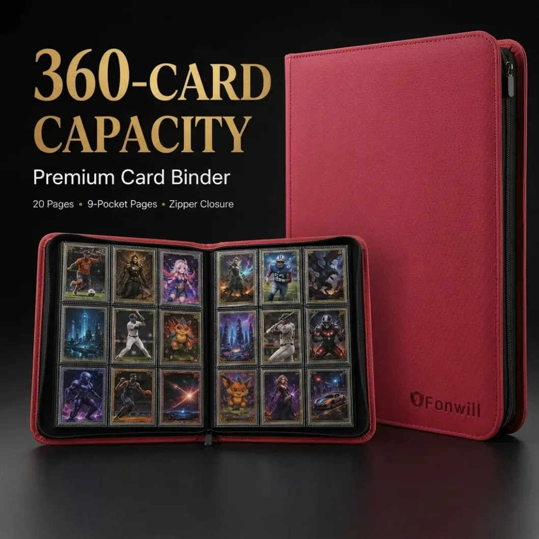 Fonwill Card Binder Displaying Collector Album For Pokemon Fans Cover DIY Painting Zipper Side Load 360 Capacity