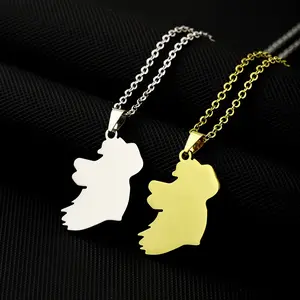 fashion wear stainless steel smooth surface Ireland map necklace versatile men and women couple necklace with jewelry couple necklace