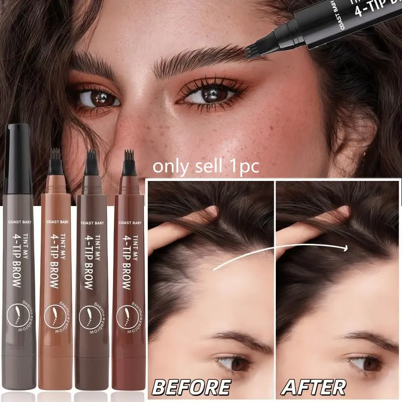 [4-Prong Hairline Filler Pen And Eyebrow Pencil 2-In-1 Tool] Ultra-Fine Fiber Bristle Bio-Inspired Design, Waterproof And Sweatproof, Brow Makeup Products, Creating Distinct Strands And Wild Brows. Innovative 4-Prong Tip Precisely Fills Hairline Gaps