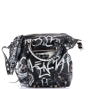Pre-owned Balenciaga Leather Tote Bags REBAG Le Cagole Graffiti Men Tote Medium by Rebag