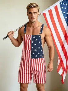 Stylish American Flag Overalls for Men and Women, Soft Stretchy Bib Pants for Summer Streetwear, Independence Day Festivals, National Holiday Gatherings, and Casual Vacation Outfits