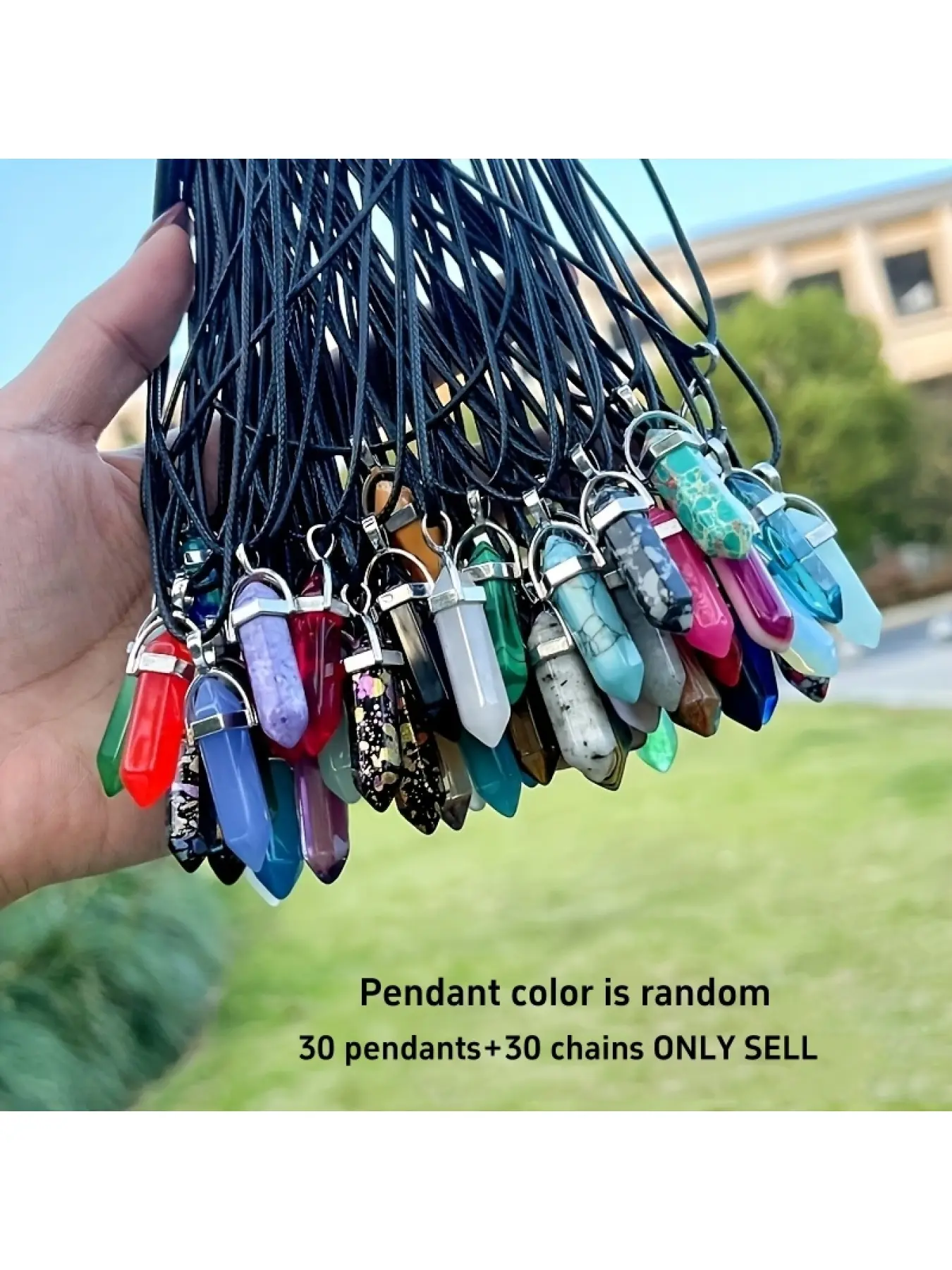 30 PC Chakra Boho Chic Crystal Pendulum Set with Adjustable Black PU Leather Chain Hexagonal Bullet Quartz Stone DIY Jewelry for Christmas Thanksgiving Gift Crystal Jewellery 30 Pendants 30 Chains