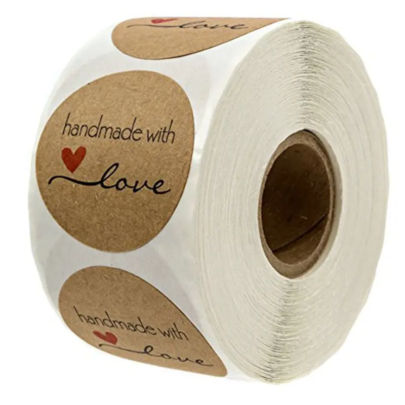 500 Roll Pack Cowhide Thank You Handmade Self Adhesive Stickers, Includes Sticker, Strong Adhesive Backing, Cartoon Round Labels for Baking Decoration, Holiday Decorative Stickers, Circle Labels, Self Adhesive Decal