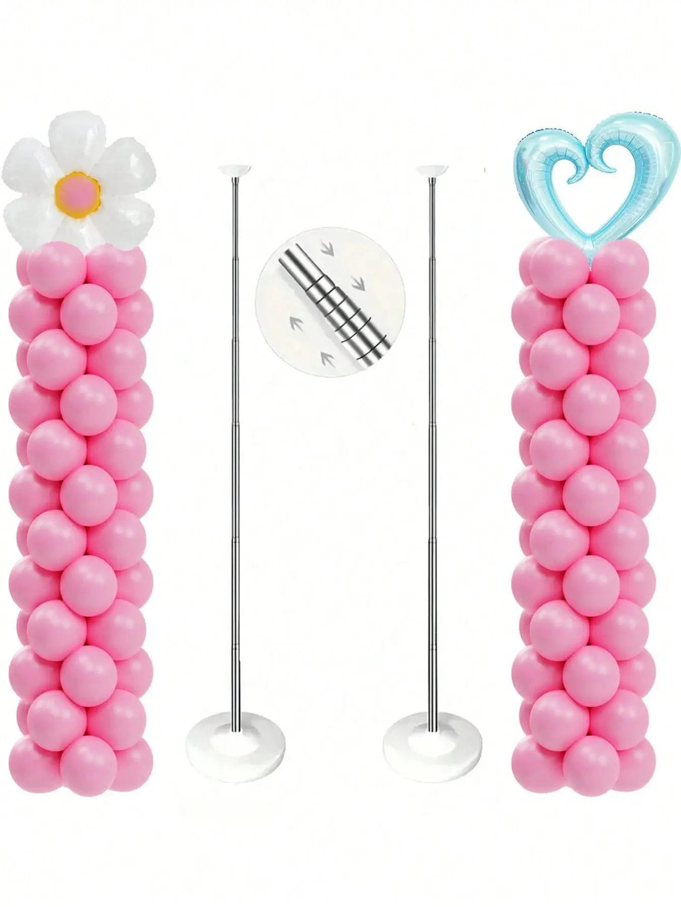 2-Pack Balloon Column & Arch Kit, Adjustable Reusable Metal Telescopic Stand with Plug-in Water Base, Fast Party Setup, Quick Plug Setup, Stable Arch Support for Birthday, Wedding, Graduation Decor