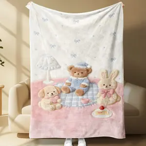 Cute Bear Blanket Set, Soft Plush Toys & Cozy Bedding, Perfect Gift for Kids & Adults, Ideal for Home Decor & Travel Use, Soft Warming Blanket, Gentle Soft Blanket, Soft Comfy Blanket