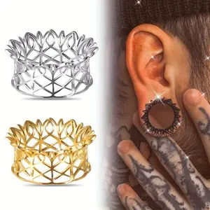 2pcs Set of Breathable Hollow Out Ear Gauges Tunnels Plugs - Durable 316 Stainless Steel Design, Hip Hop & Simple Style, Non Tarnish Jewelry