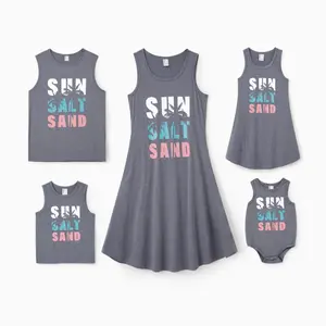 PatPat Family Matching Letter Print Sleeveless Tank Top or Tank Dress Set Spingtok