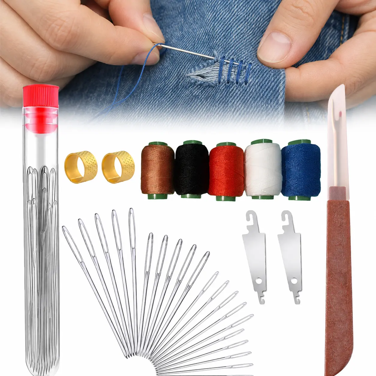 36PCS Steel Sewing Tool Set, Big Eye Needles Set Sewing Needle Kit for Hand Sewing Supplies for Beginner DIY Sewing, Embroidery, Quilting, Mending & Crafting Projects